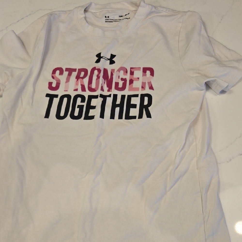 Under Armour White Tee with Pink and Black Print